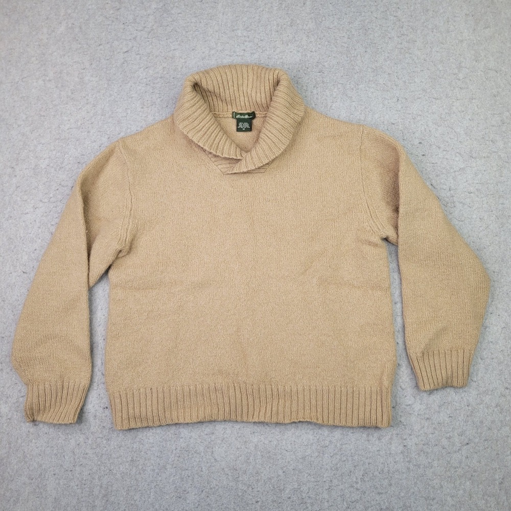 Eddie Bauer Alpaca Wool Sweater Mens‎ M Tan Pullover Shawl Collar